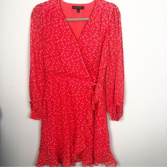 BANANA REPUBLIC | NEW Heart Print Red Wrap Style Mini Dress Women’s Size 2 - Picture 3 of 13
